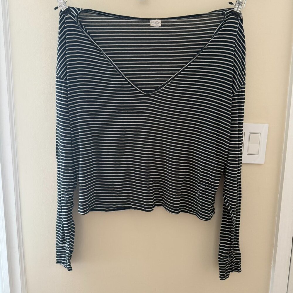 John Galt Brandy Melville Long Sleeve Stripped Navy Shirt Women Nautical Coastal